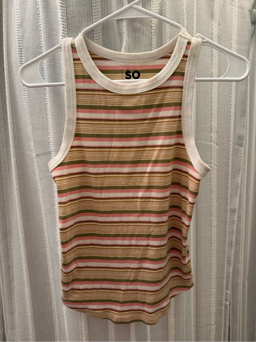 SO Striped Ribbed Tank Top in Olive, Pink & Cream